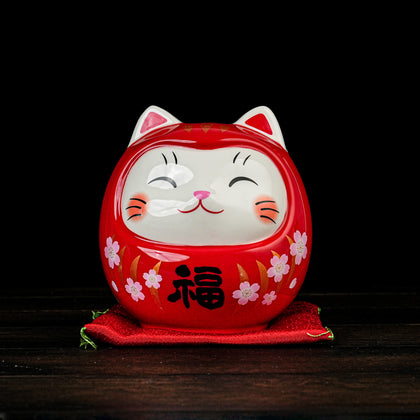 Sakura Akai Prosperity Cat Daruma Wealth Jar