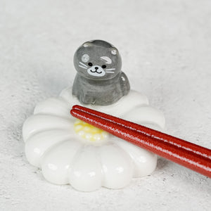 Hana Nyanko Chopstick Rest - Grey Cat