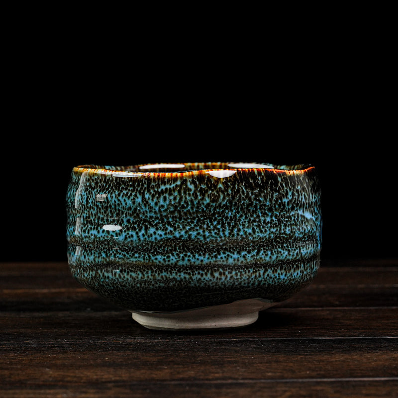 Matcha Bowl Blue Tenmoku Glaze