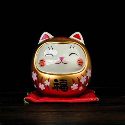 Sakura Gold Prosperity Cat Daruma Wealth Jar