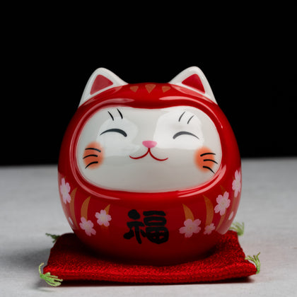 Sakura Akai Prosperity Cat Daruma Wealth Jar - Medium