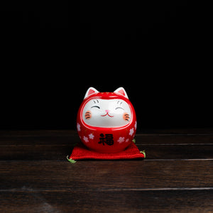 Sakura Akai Prosperity Cat Daruma Wealth Jar - Medium