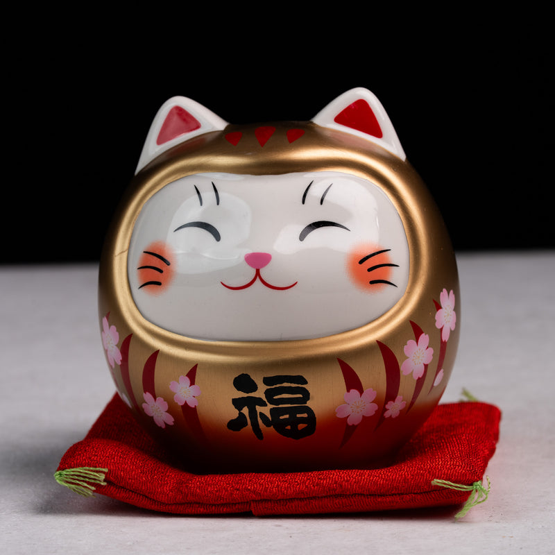 Sakura Gold Prosperity Cat Daruma Wealth Jar - Medium
