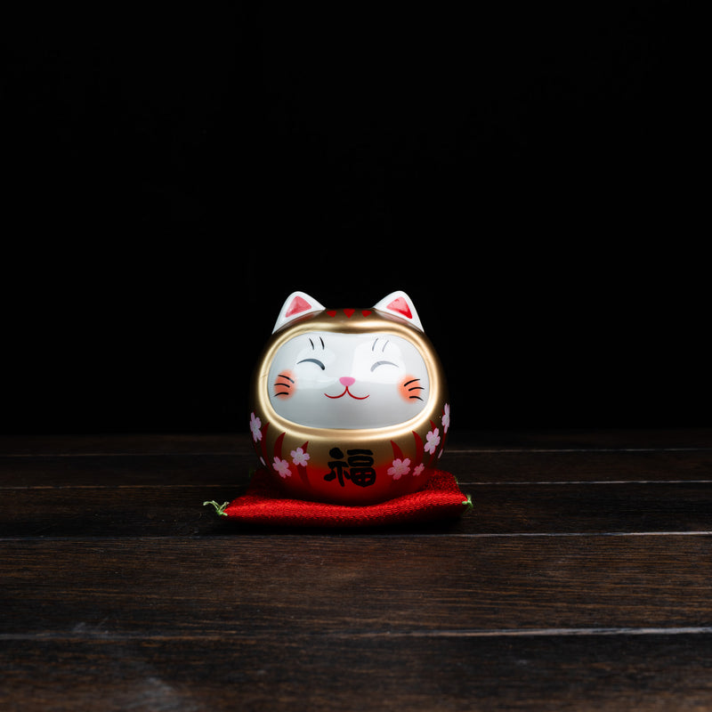 Sakura Gold Prosperity Cat Daruma Wealth Jar - Medium
