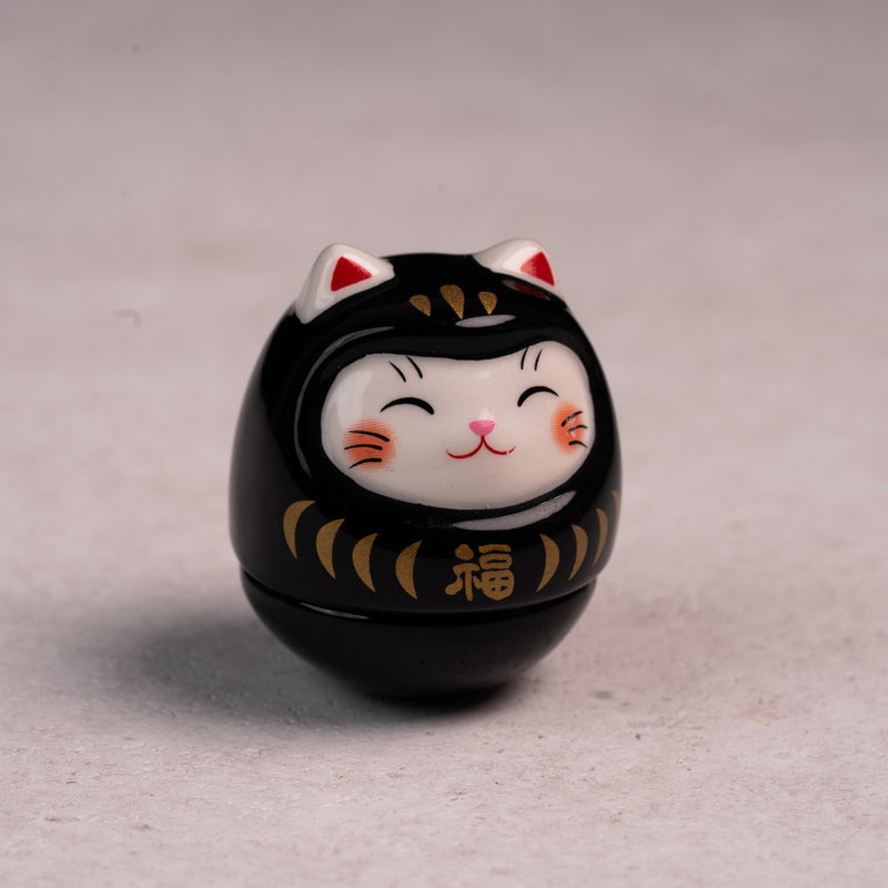 Roly-Poly Lucky Cat Daruma - Black