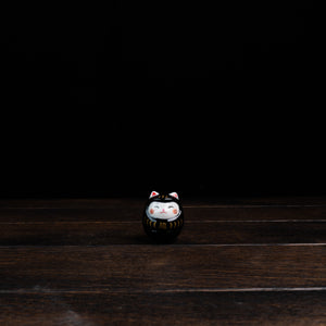 Roly-Poly Lucky Cat Daruma - Black