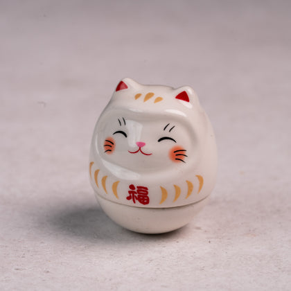 Roly-Poly Lucky Cat Daruma - White