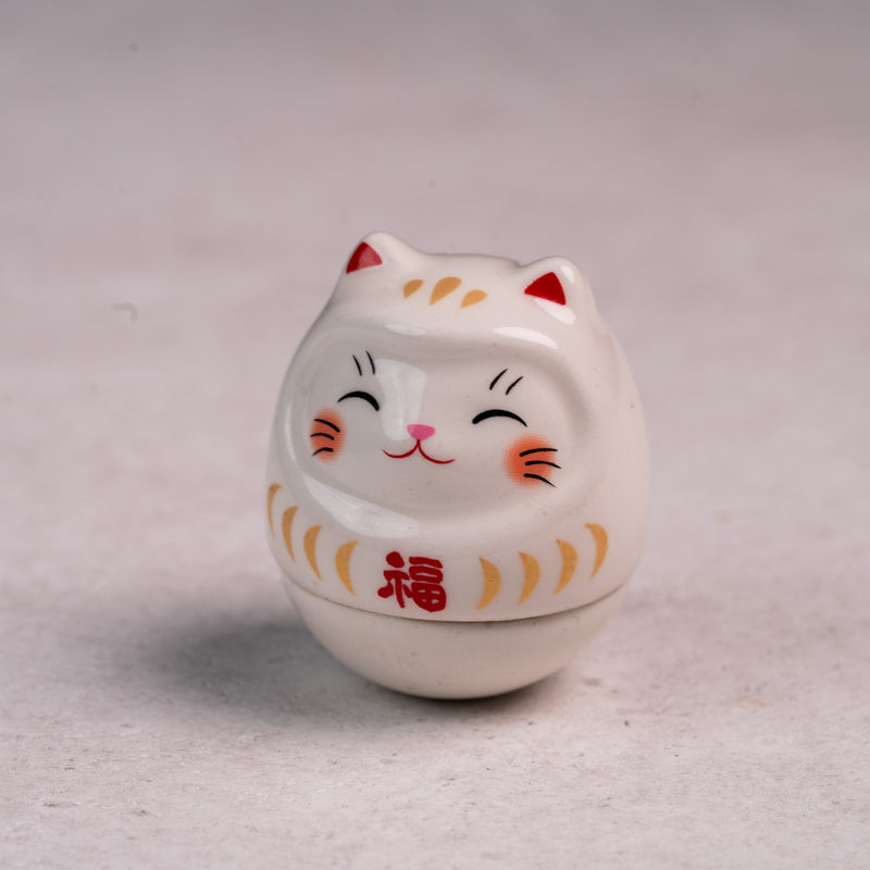 Roly-Poly Lucky Cat Daruma - White
