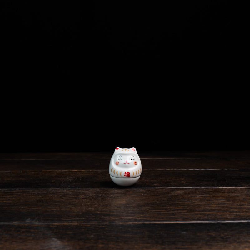 Roly-Poly Lucky Cat Daruma - White