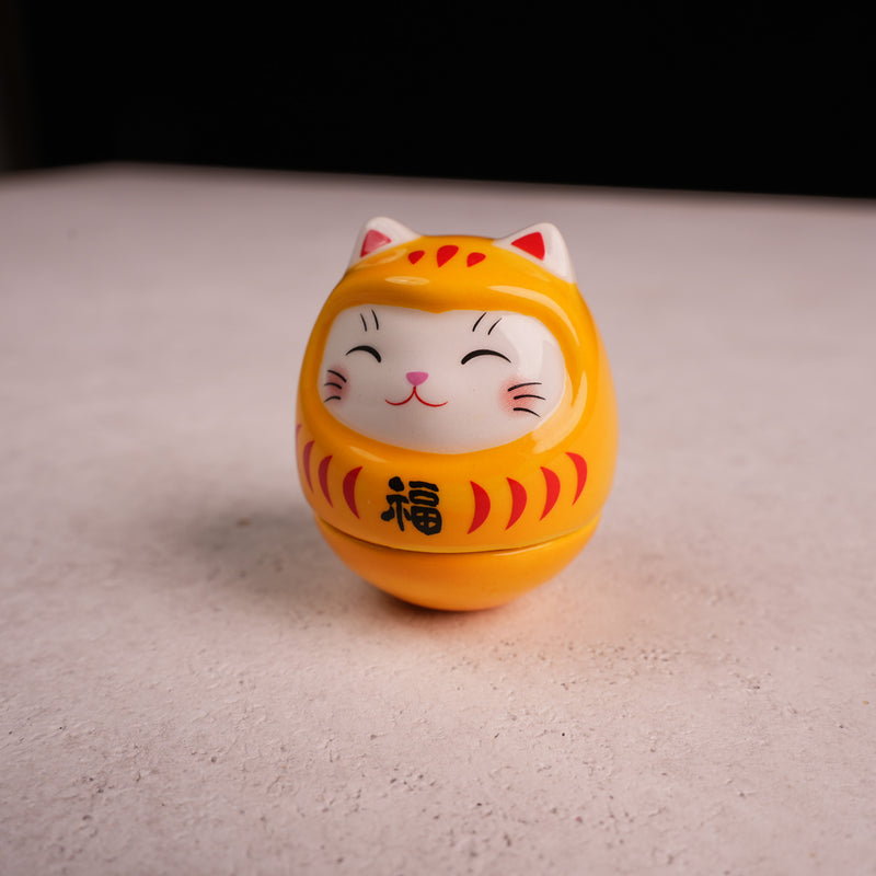 Roly-Poly Lucky Cat Daruma - Yellow