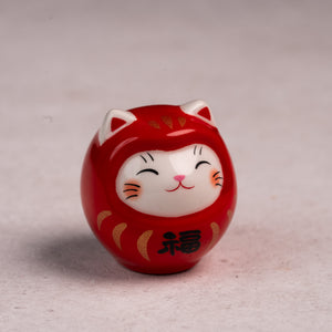 Colorful Fortune Telling Cat Daruma - Red