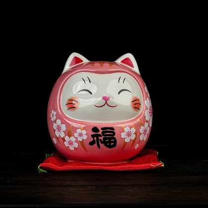 Sakura Pink Prosperity Cat Daruma Wealth Jar