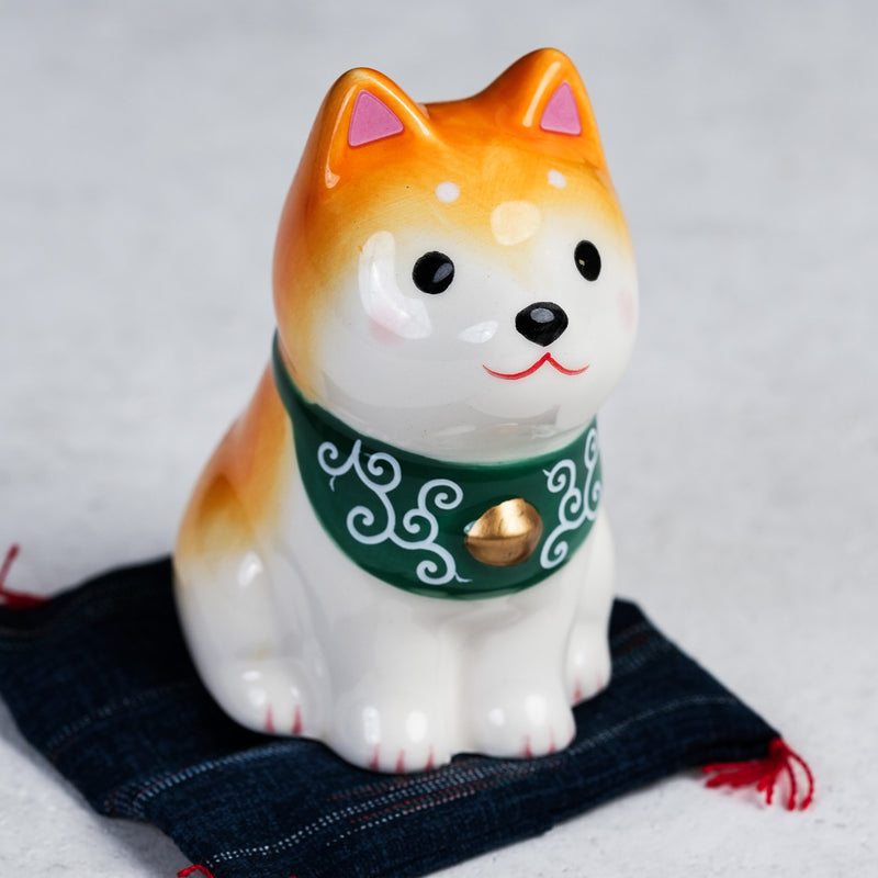 Tan Shiba Inu Sitting Charm - Green Tie