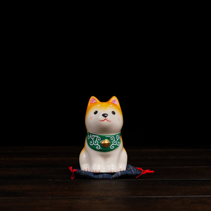 Tan Shiba Inu Sitting Charm - Green Tie