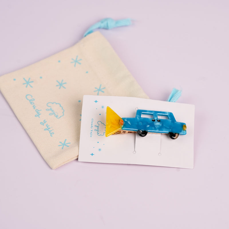 Blue Car with Light On Hair Clips
