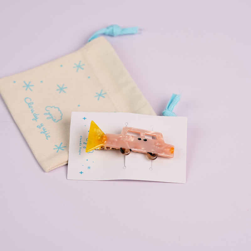 Pink Car with Light On Hair Clips