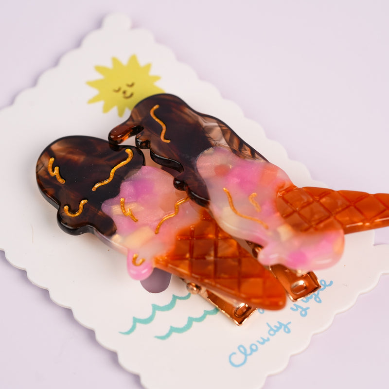 Ice Cream Melting Hair Clips - Berry Chocolate