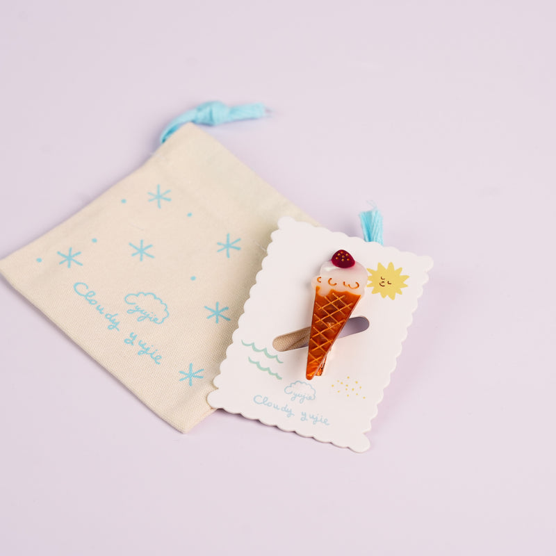 Summer Ice Cream Duckbill Hair Clips - Strawberry Vanilla
