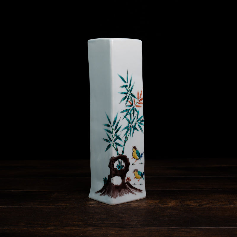 Bamboo and Sparrows Cylinder Vase