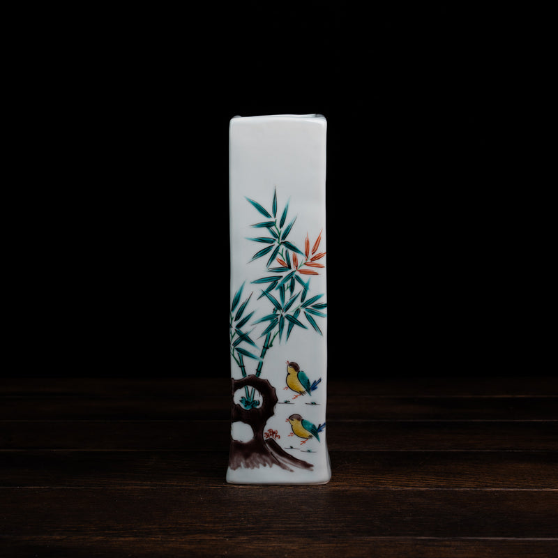 Bamboo and Sparrows Cylinder Vase