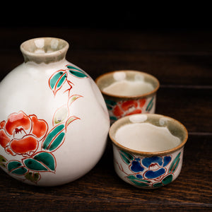 Evening Drink Sake Set with Camellia Design