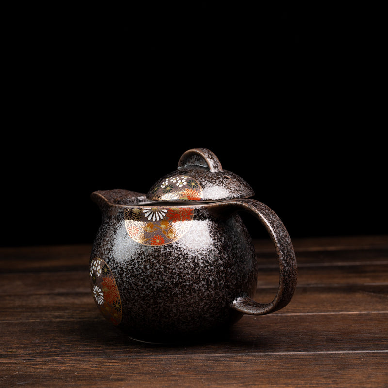Round Gold Floral Pattern Tea Pot
