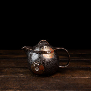 Round Gold Floral Pattern Tea Pot