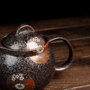 Round Gold Floral Pattern Tea Pot