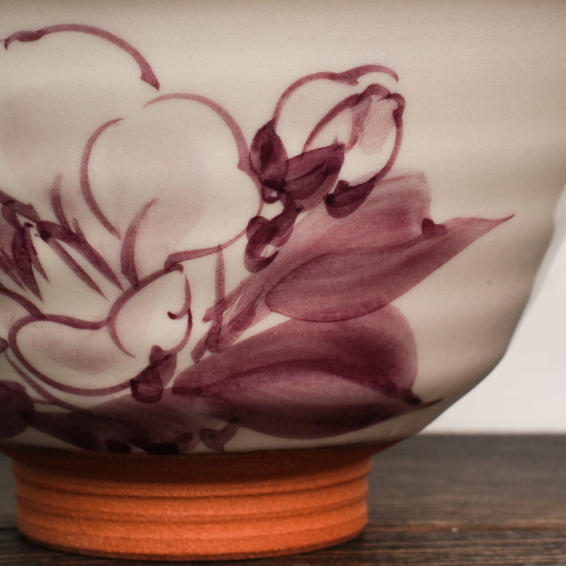 Hand-Painted Matcha Bowl Aurora - Hibiscus Style