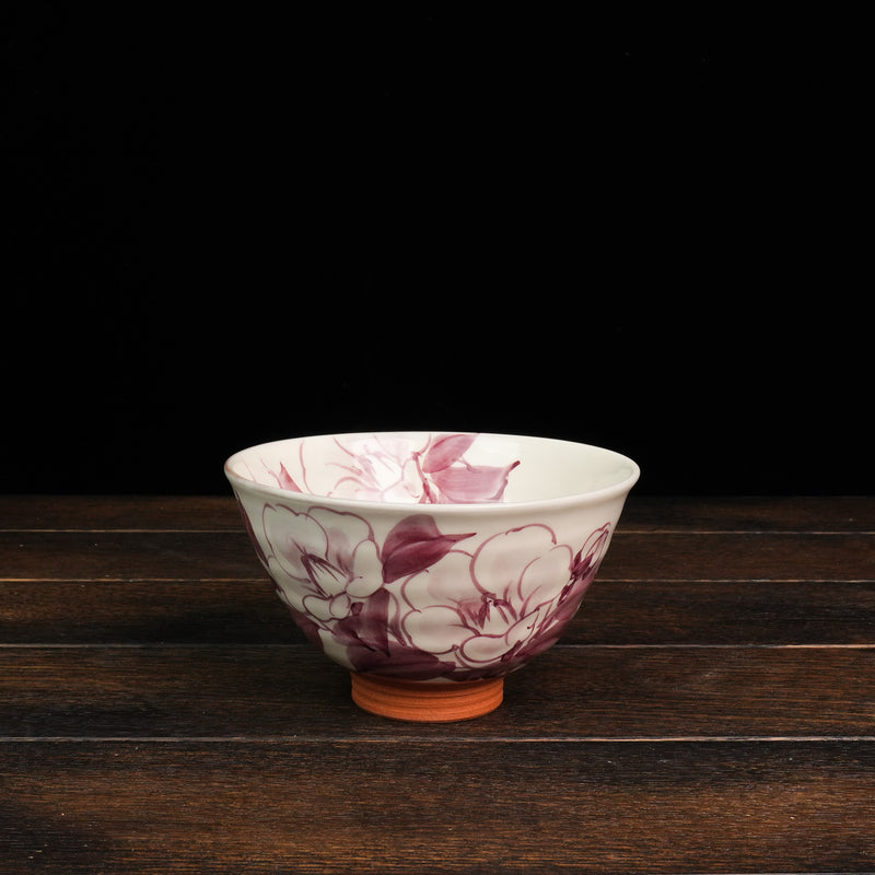 Hand-Painted Matcha Bowl Aurora - Hibiscus Style