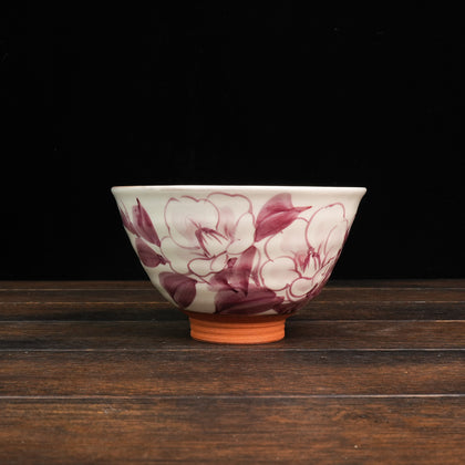 Hand-Painted Matcha Bowl Aurora - Hibiscus Style