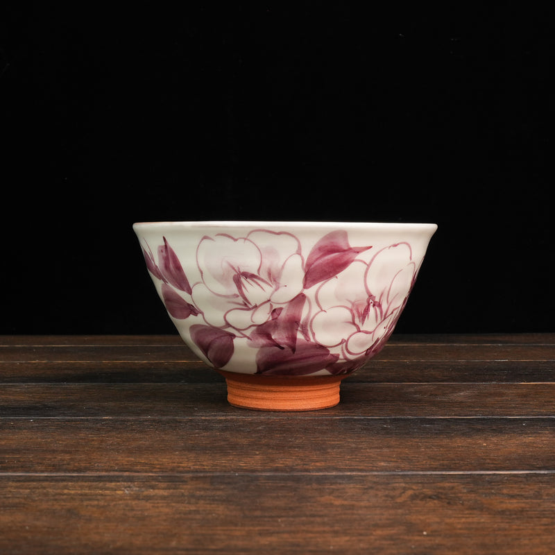 Hand-Painted Matcha Bowl Aurora - Hibiscus Style
