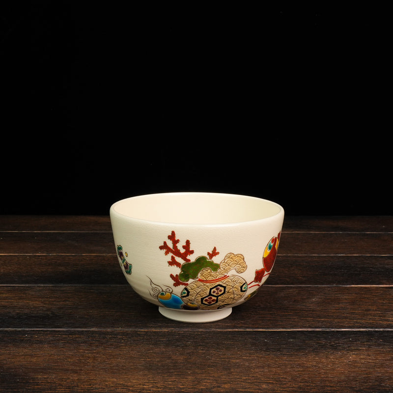 Iroe Treasure Hand-Painted Matcha Bowl of Five Fortunes