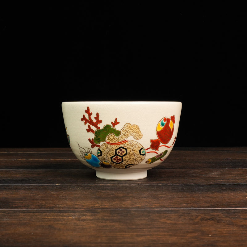 Iroe Treasure Hand-Painted Matcha Bowl of Five Fortunes