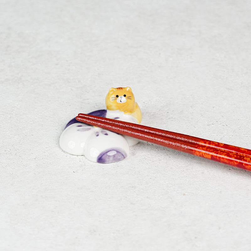 Hana Nyanko Chopstick Rest - Purple White Flower