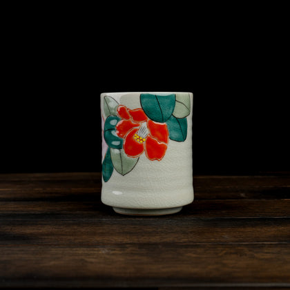 Scarlet and Ivory Camellia Tea Cup