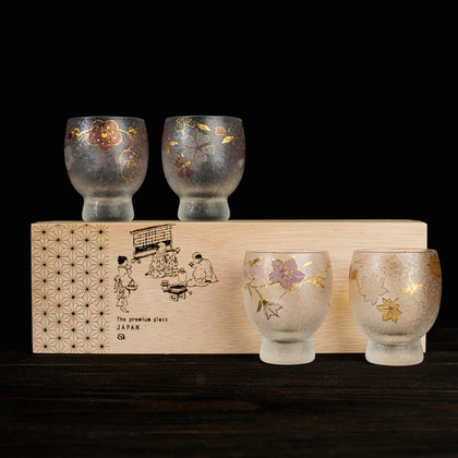 Cherry Blossom Pink Glass Sake-Cups Set of 4