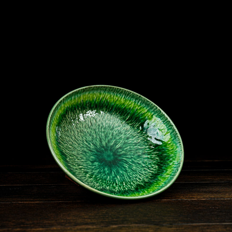 Green Glaze Yellow Drip 'Tochiri' High Footed Appetizer Bowl