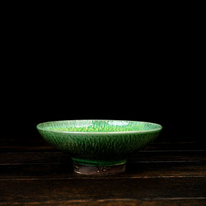 Green Glaze Yellow Drip 'Tochiri' High Footed Appetizer Bowl