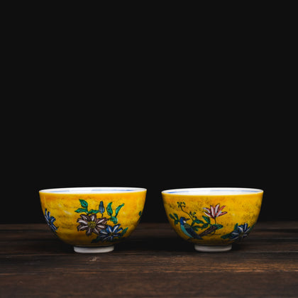 Yoshidaya Flower with Bird Rice Bowl Set