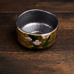 Matcha Bowl Gold Leaf Plum Blossom