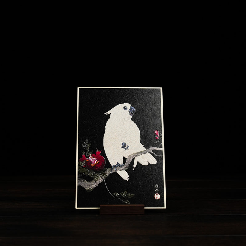 Wooden Postcard Ohara Koson Cockatoo and Pomegranate