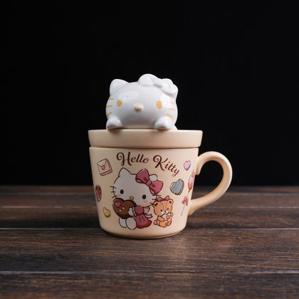 Japan Sanrio Mascot Mug with Lid- Hello Kitty : Cafe Latte Art