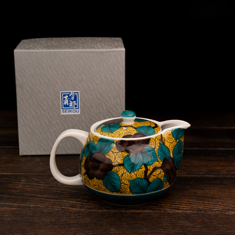 Blue Camellia Design Tea Pot