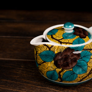 Blue Camellia Design Tea Pot