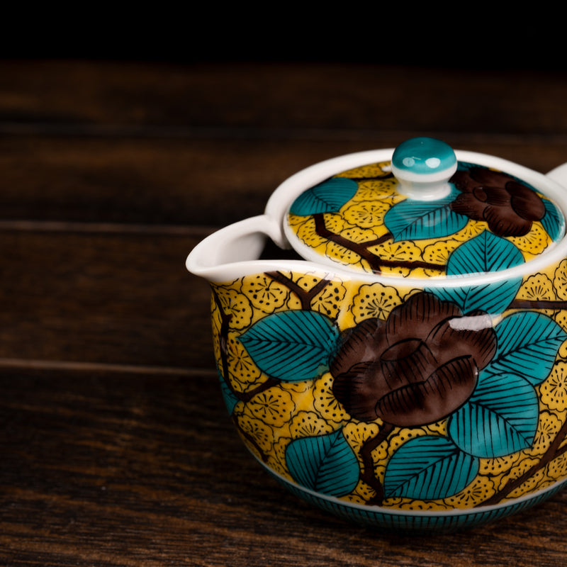 Blue Camellia Design Tea Pot