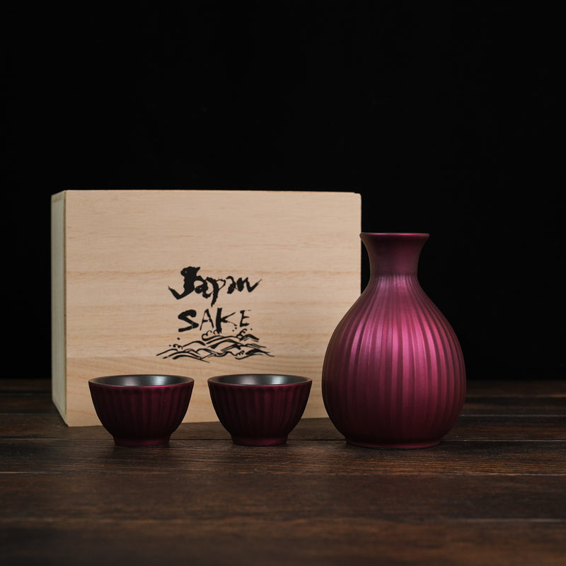 Sake Container Metal Metallic Style Sake Set in Wooden Box