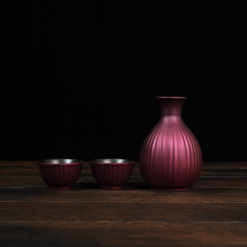 Metallic Style Sake Set in Wooden Box